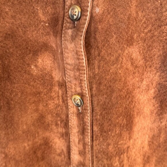 90s Vintage Express Brown Genuine Suede Leather boxy Shacket Jacket - Picture 3 of 14